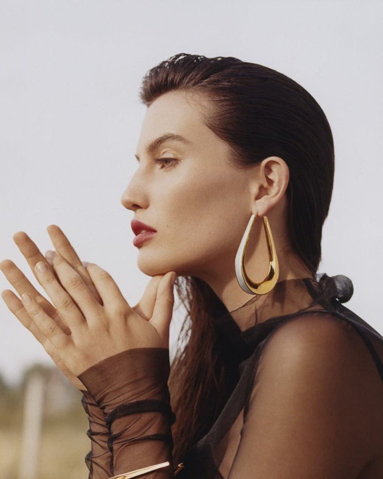 Gold Enameled Ellipse Hoop Earrings M