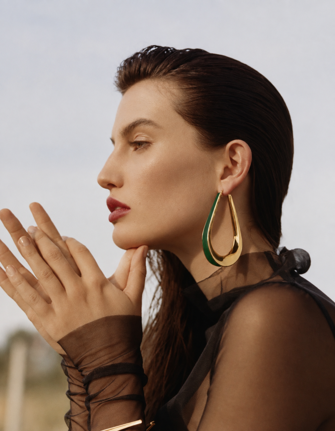 Gold Enameled Ellipse Hoop Earrings M
