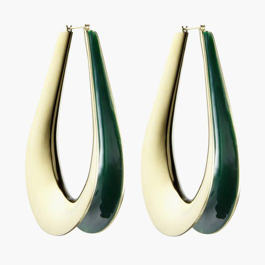 Gold Enameled Ellipse Hoop Earrings M