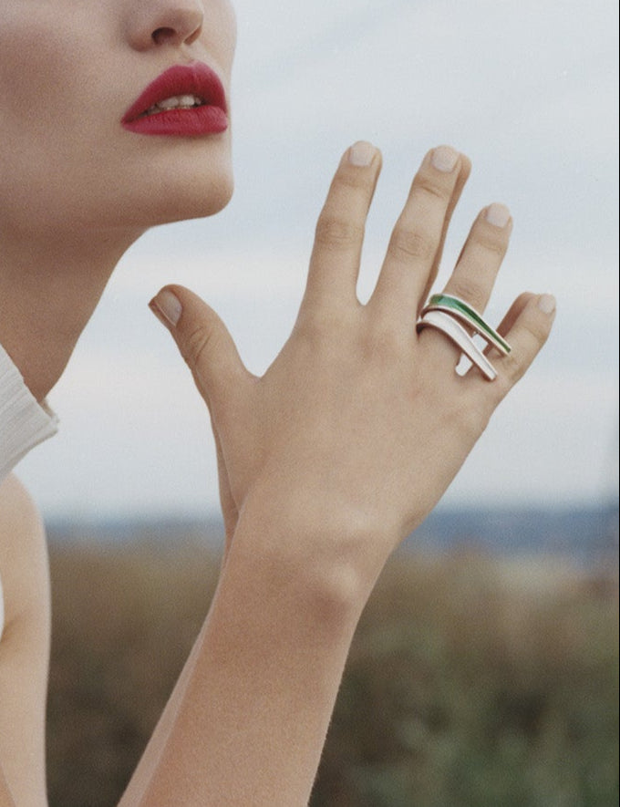 Bague Ellipse Émaillée Silver Enamel